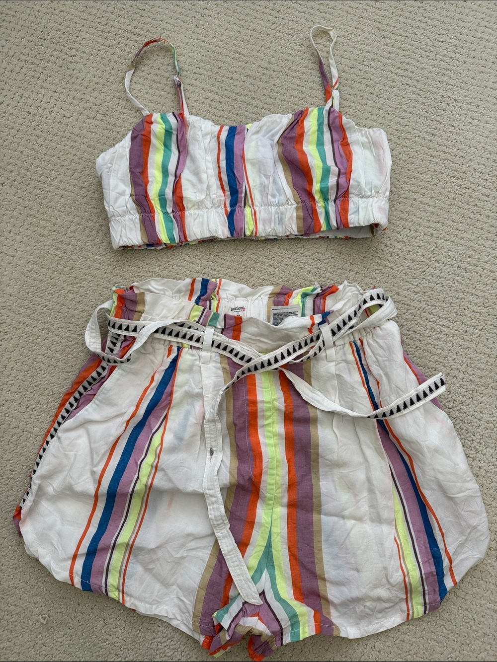 H&M White High-Waist Shorts with Rainbow Stripes
